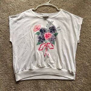 Blair Floral Print Short Sleeve Top - White and Pink